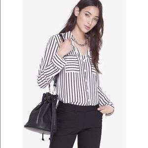 Express Black and White Stripe Portofino Shirt Med
